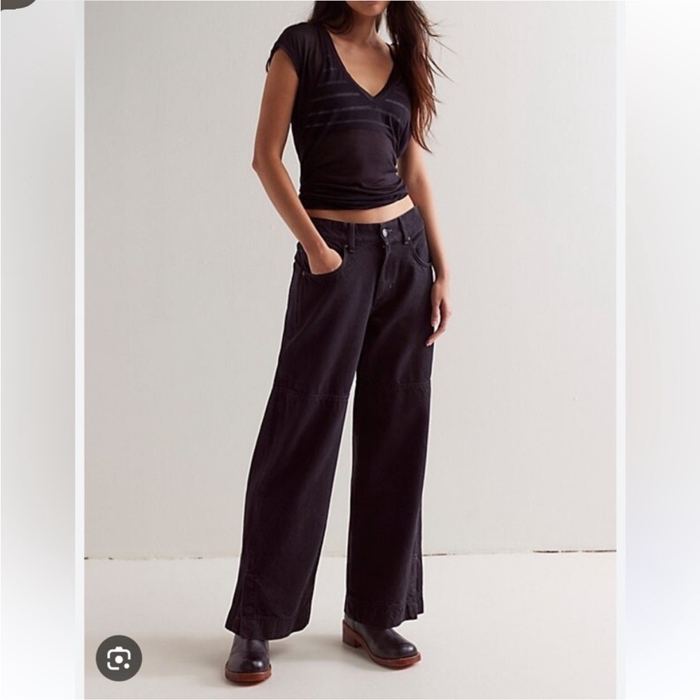 NWT Free People Denim Benji Wide Leg Jeans Black Oversized Baggy Loose Size 30‌